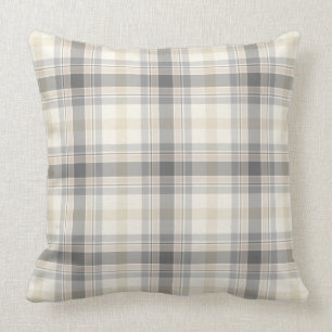 Farmhouse Neutral Plaid Pillow in Grey, Tan, Ivory