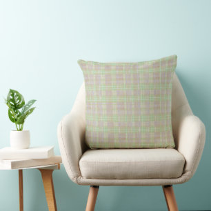 Farmhouse Neutral Sage Plaid Throw Pillow