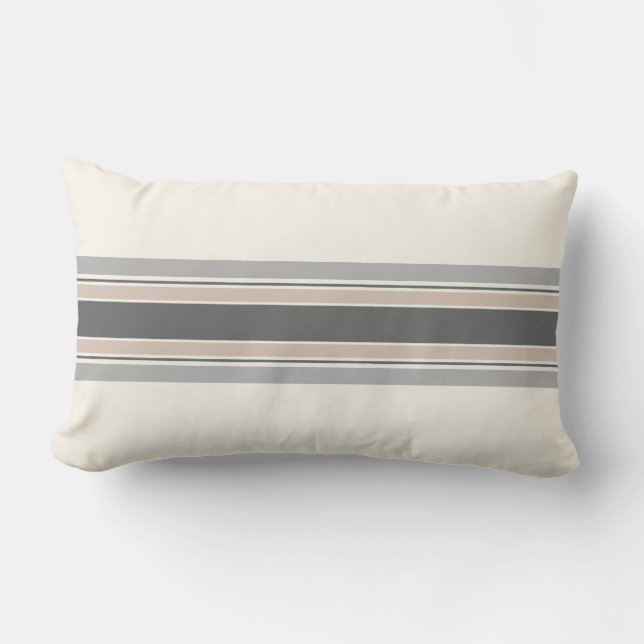 Farmhouse Neutral Striped Pillow in Grey & Tan (Front)