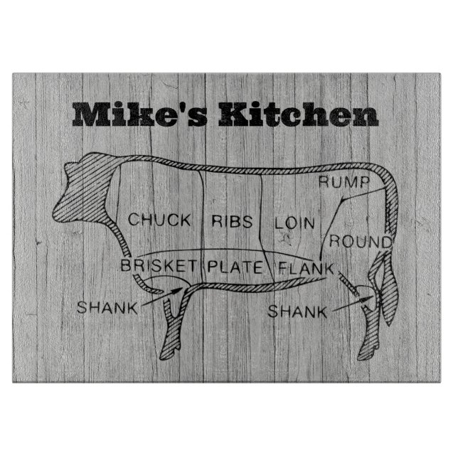 Farmhouse Old Wood Cuts of Beef Cow Cutting Board (Front)