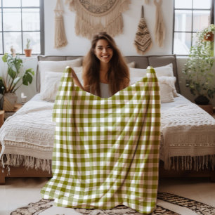 Farmhouse Olive-Green and White Buffalo Plaid Fleece Blanket