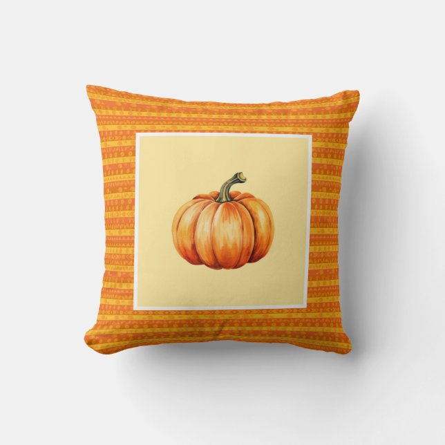 Farmhouse Orange Pumpkin Cozy Fall Accent Throw Pillow (Front)