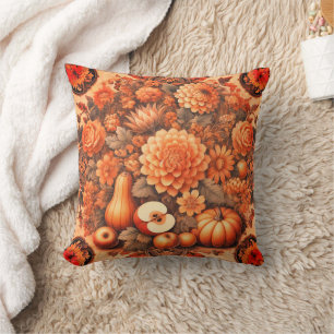 Farmhouse Orange Rustic Vintage Fall Autumn Retro  Throw Pillow