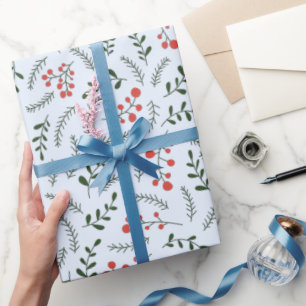 Farmhouse pale blue dark green foliage pattern  wrapping paper