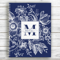 Farmhouse Peony Monogram Navy Vintage French Blue