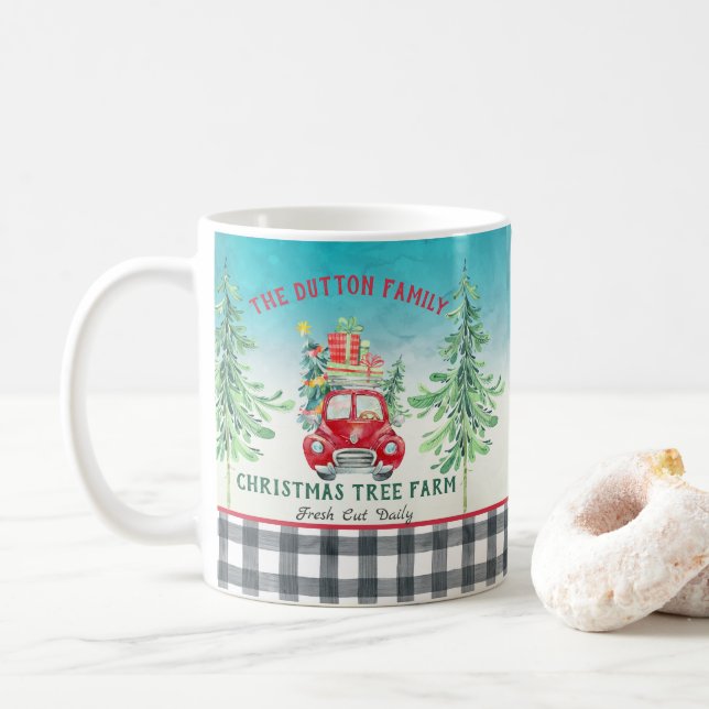 Farmhouse Personalized Christmas Tree Truck Farm Coffee Mug (With Donut)
