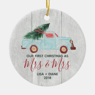 Farmhouse Pickup Truck Rustic Mrs Mrs Gay Newlywed Ceramic Ornament