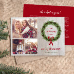 Farmhouse Pine Wreath 3 Photo | Christmas Letter Holiday Card<br><div class="desc">Affordable custom printed holiday photo cards with a simple template for customization. This simple farmhouse inspired design features a wreath of pine branches and pinecones with a red bow on a rustic weathered wood background. Add your personal family Christmas letter or year in review on the back side. Use the...</div>