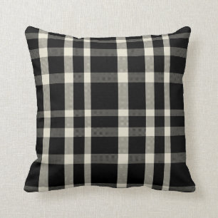 Farmhouse Plaid Black Cream Throw Pillow