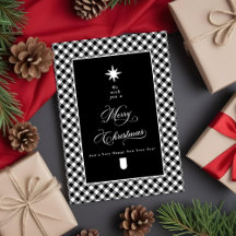 Farmhouse Plaid Chalkboard Merry Christmas Photo