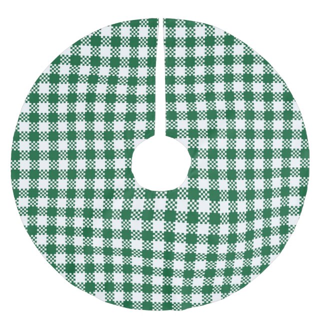 Farmhouse plaid green white rustic buffalo pattern brushed polyester tree skirt (Front)