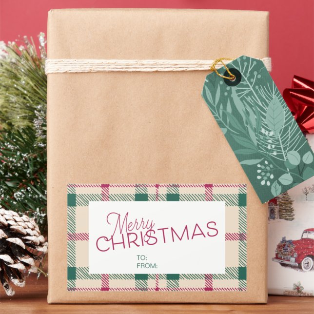 Farmhouse Plaid Joyeux Noël à/de Étiquette cadeau (Créateur téléchargé)