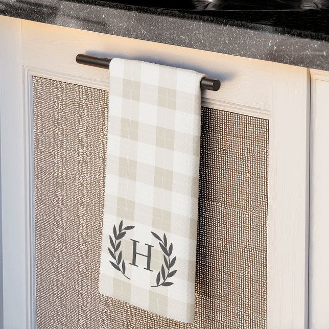 Farmhouse Plaid Laurel Monogram Kitchen Towel (Creator Uploaded)