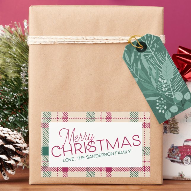 Farmhouse Plaid Merry Christmas Family Name Rectan Sticker (Creator Uploaded)