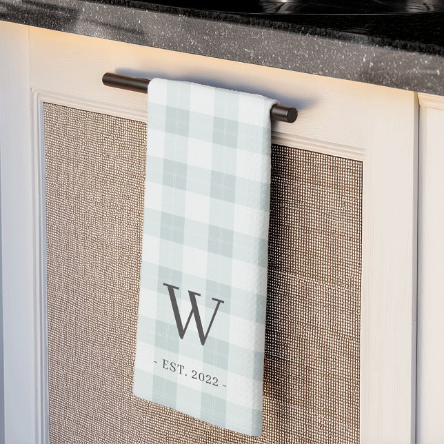 Farmhouse Plaid Monogram & Year Established Kitchen Towel (Creator Uploaded)