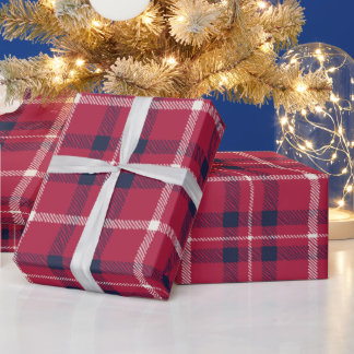 Farmhouse plaid navy red white hand drawn country  wrapping paper