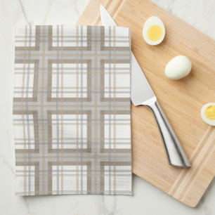 Farmhouse Plaid, Neutral Brown, Gray, Cream Kitchen Towel