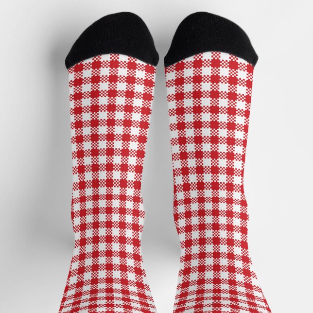 Farmhouse plaid red white rustic buffalo pattern socks (Top)