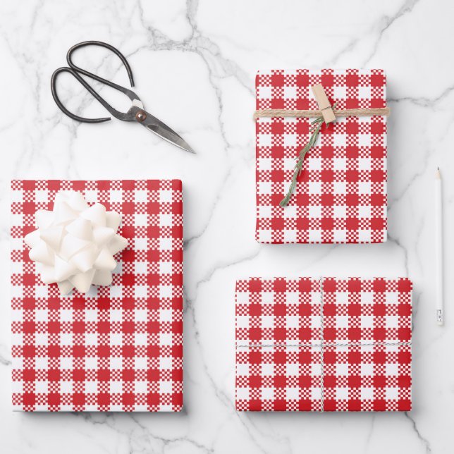 Farmhouse plaid red white rustic buffalo pattern wrapping paper sheet (Front)