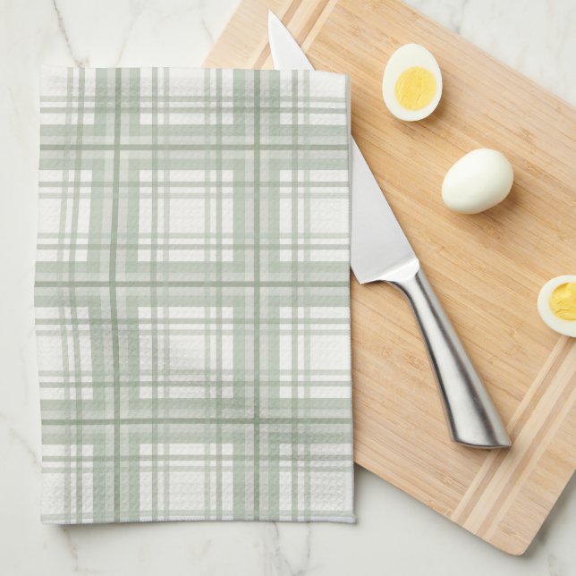 Farmhouse Plaid Sage Green, Cream Kitchen Towels (Quarter Fold)