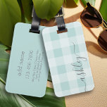 Farmhouse Plaid with Grey Script Name Luggage Tag<br><div class="desc">A modern,  farmhouse design with handwritten lettering font and a gingham pattern. Add your name or delete the text for a trendy,  popular look.</div>