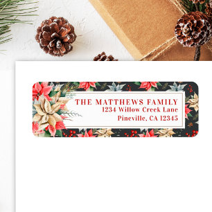 Farmhouse Poinsettia Black Rustic Return Address