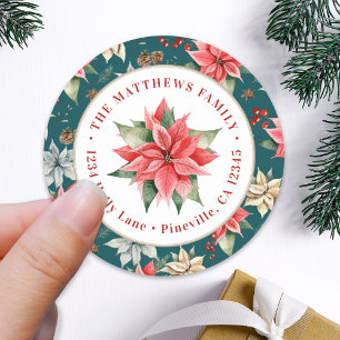 Farmhouse Poinsettia Round Return Address Label
