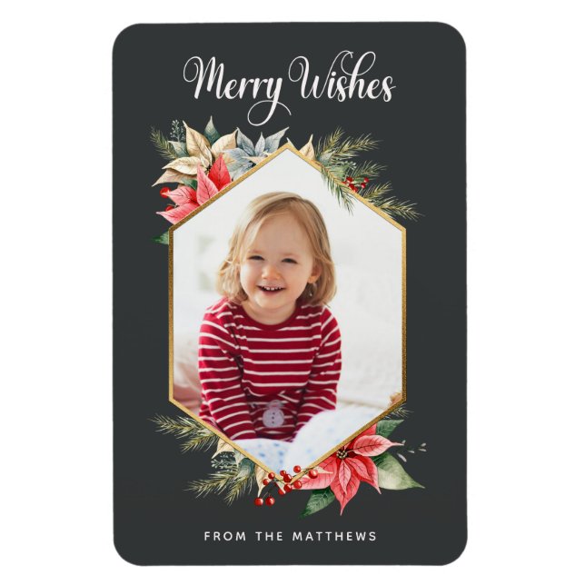 Farmhouse Poinsettia Rustic Hexagon Framed Photo H Magnet (Vertical)