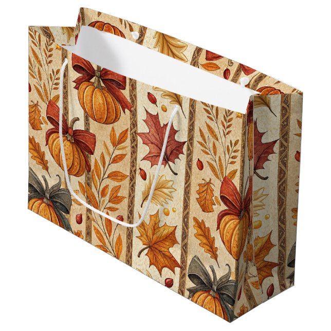 Farmhouse Pumpkin Bow Autumn Pattern Large Gift Bag (Front Angled)