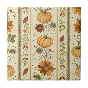Farmhouse Pumpkin Fall Foliage Autumn Pattern Tile