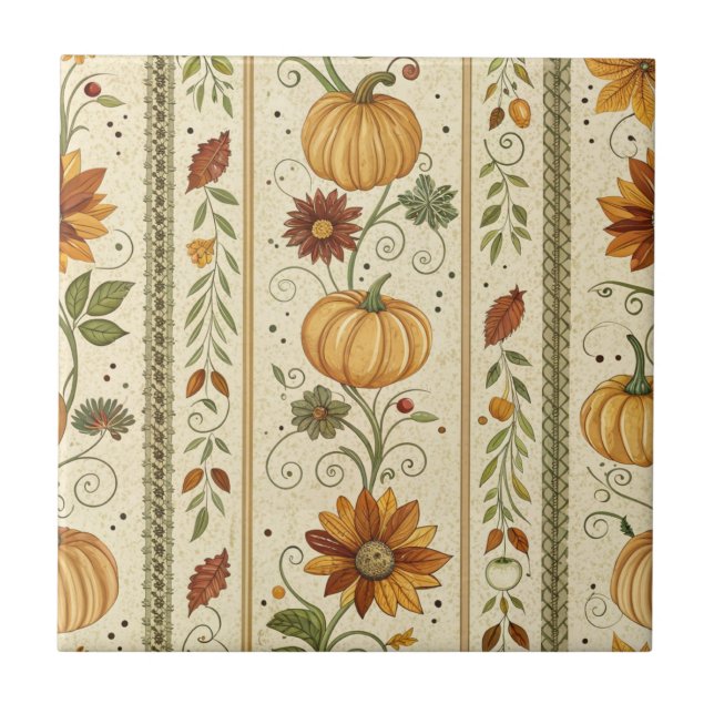 Farmhouse Pumpkin Fall Foliage Autumn Pattern Tile (Front)