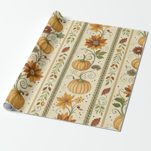 Farmhouse Pumpkin Fall Foliage Autumn Pattern Wrapping Paper