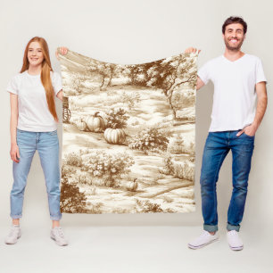 Farmhouse Pumpkin Harvest Countryside Toile (4) Fleece Blanket