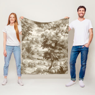 Farmhouse Pumpkin Harvest Countryside Toile (8) Fleece Blanket