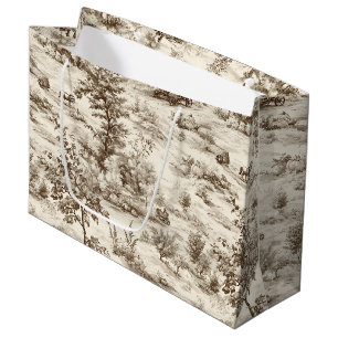 Farmhouse Pumpkin Harvest Countryside Toile Large Gift Bag