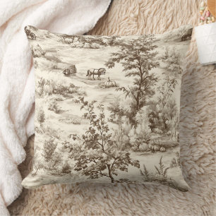 Farmhouse Pumpkin Harvest Countryside Toile Throw Pillow