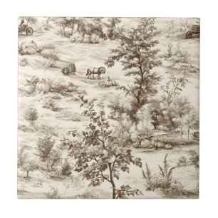 Farmhouse Pumpkin Harvest Countryside Toile Tile