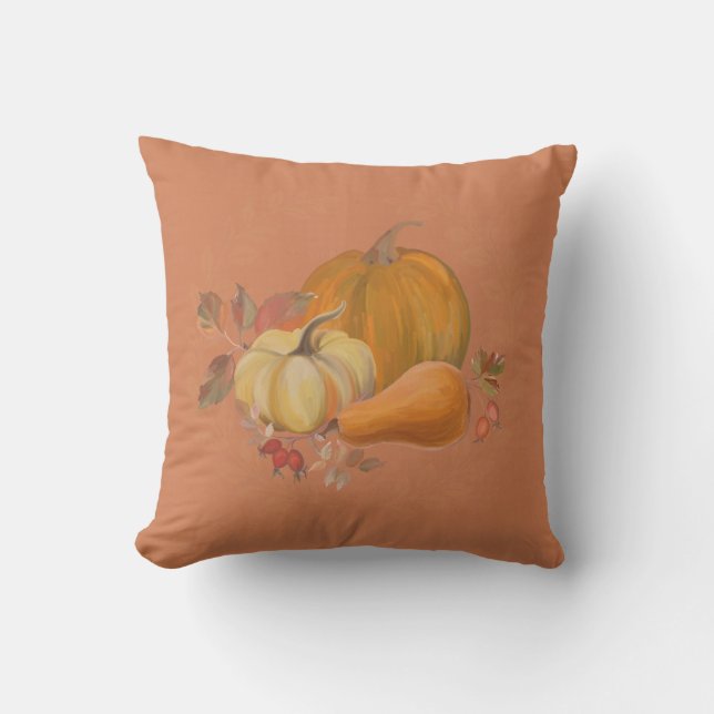 Farmhouse Pumpkin Throw Pillow (in burnt orange) (Front)