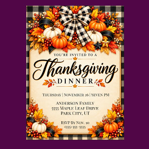 Farmhouse Pumpkins and Plaid Thanksgiving Dinner Invitation