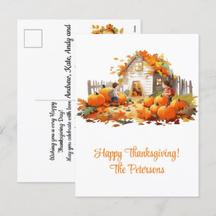 Farmhouse Pumpkins Happy Thanksgiving Holiday Postcard