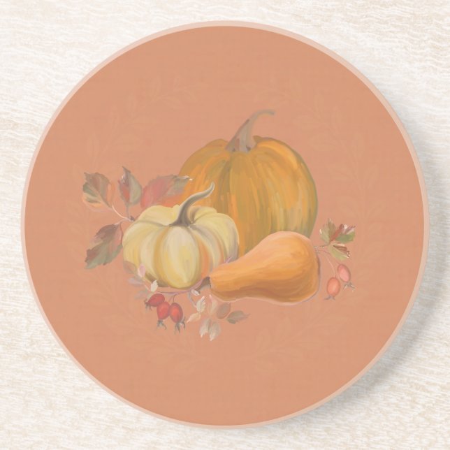 Farmhouse Pumpkins Stone Coaster (in burnt orange) (Front)