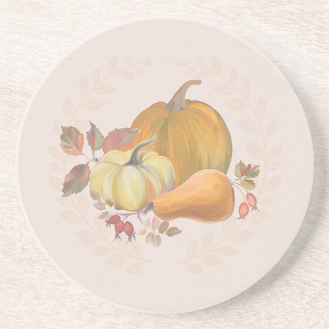 Farmhouse Pumpkins Stone Coaster (in cream) (Front)