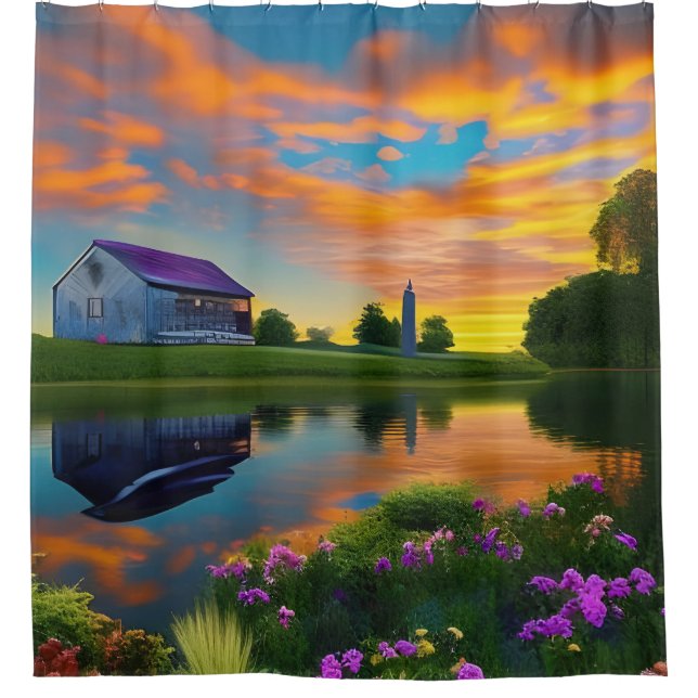 Farmhouse Purple Roof Pond at Sunrise (Front)