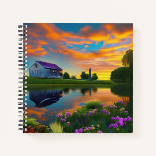 Farmhouse Purple Roof Pond at Sunrise Notebook