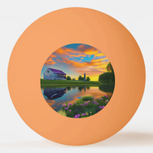 Farmhouse Purple roof Pond at Sunrise Ping Pong Ball