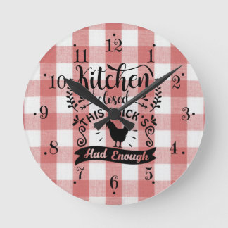 Farmhouse Red And White Gingham Kitchen Wall Clock