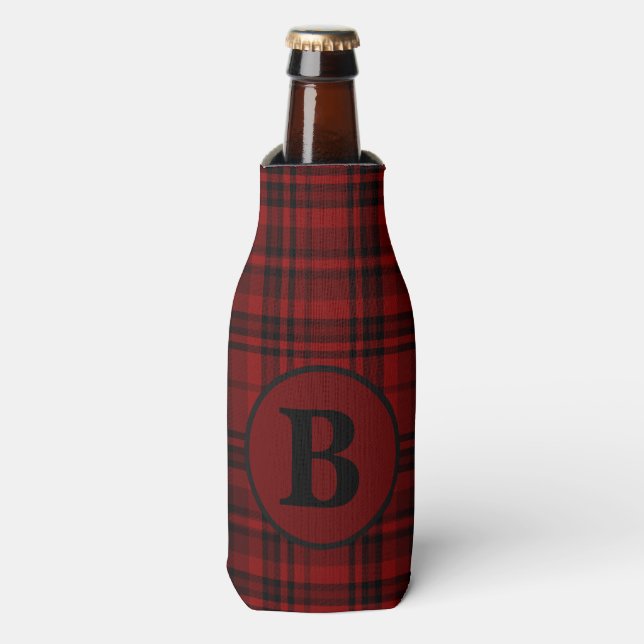 FARMHOUSE RED GINGHAM CHECKERED PLAID   BOTTLE COOLER (Bottle Front)