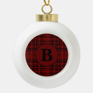 FARMHOUSE RED GINGHAM CHECKERED PLAID CERAMIC BALL CHRISTMAS ORNAMENT