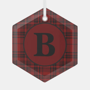 FARMHOUSE RED GINGHAM CHECKERED PLAID GLASS ORNAMENT
