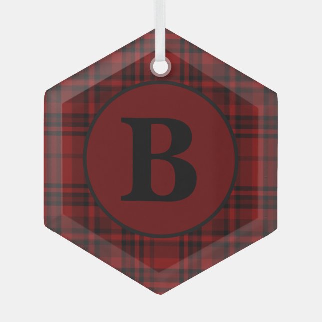 FARMHOUSE RED GINGHAM CHECKERED PLAID   GLASS ORNAMENT (Front)
